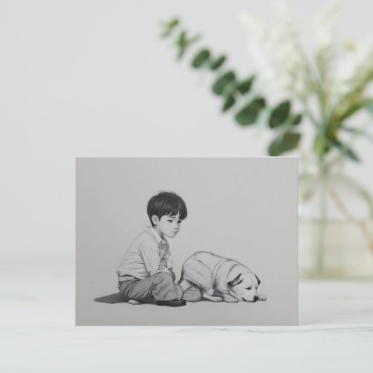 Jongen met hondenkunst briefkaart (Staand voorkant)