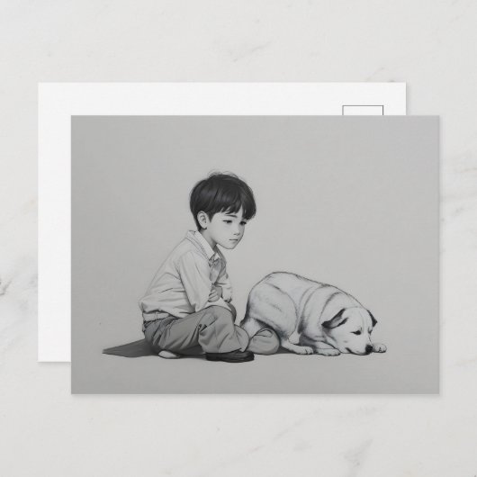 Jongen met hondenkunst briefkaart (Voorkant / Achterkant)