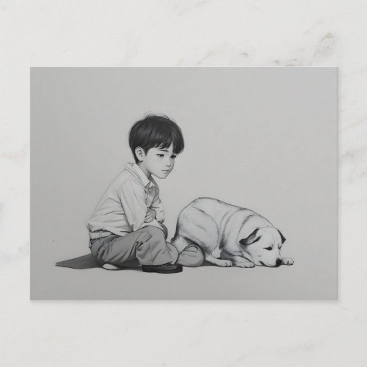 Jongen met hondenkunst briefkaart (Voorkant)