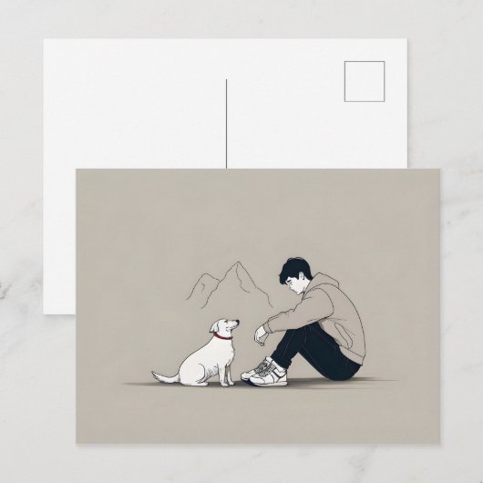 Jongen met hondenkunst briefkaart (Voorkant / Achterkant)