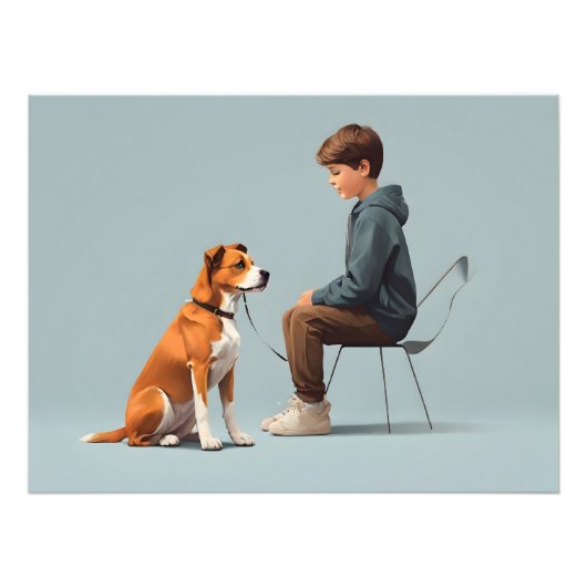 Jongen met hondenkunst foto afdruk (Voorkant)