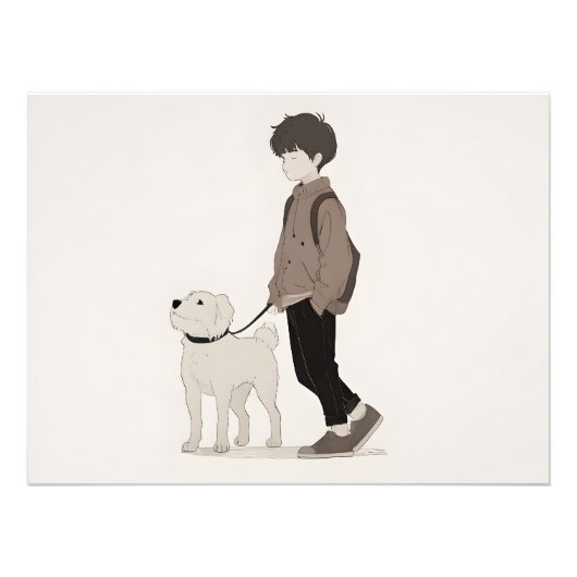 Jongen met hondenkunst foto afdruk (Voorkant)