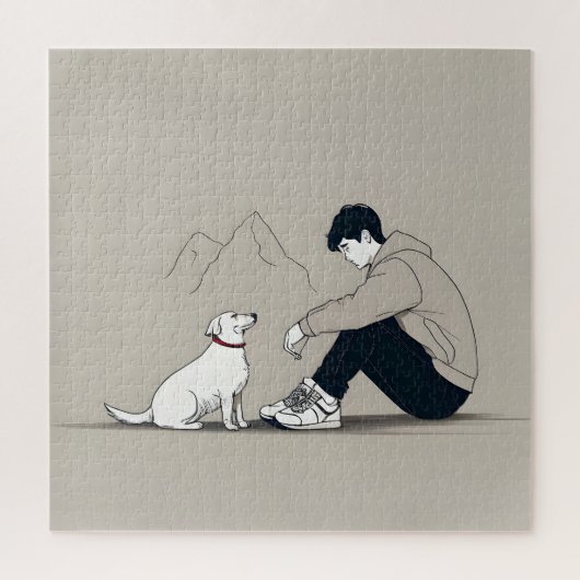 Jongen met hondenkunst legpuzzel (Verticaal)
