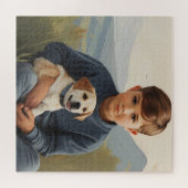Jongen met hondenkunst legpuzzel (Horizontaal)