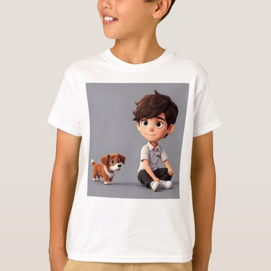 Jongen met hondenkunst t-shirt (Voorkant)