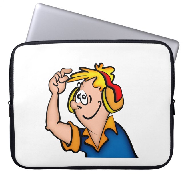 Jongen met hoofdtelefoon laptop sleeve (Voorkant)