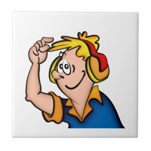 Jongen met hoofdtelefoon tegeltje