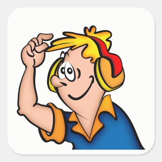 Jongen met hoofdtelefoon vierkante sticker (Voorkant)