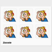 Jongen met hoofdtelefoon vierkante sticker (Vel)
