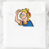 Jongen met hoofdtelefoon vierkante sticker (Tas)