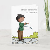 Jongen met Hula Hoop Gepersonaliseerde Happy Birth Kaart (Voorkant)