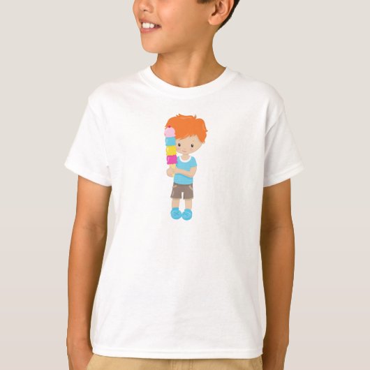 Jongen met ijskap, Oranje haar, ijskap T-shirt (Voorkant)