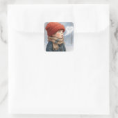 Jongen met ijskoude adem vierkante sticker (Tas)