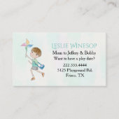 Jongen met Kaart voor Pinwheels Mam Play Date Contactkaartje (Voorkant)