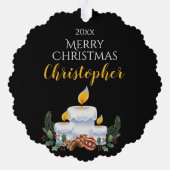 Jongen met kerstboom, PERSOONLIJK  Ornament Kaart (Achterkant)