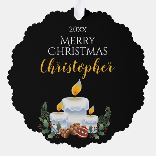 Jongen met kerstboom, PERSOONLIJK  Ornament Kaart (Achterkant)