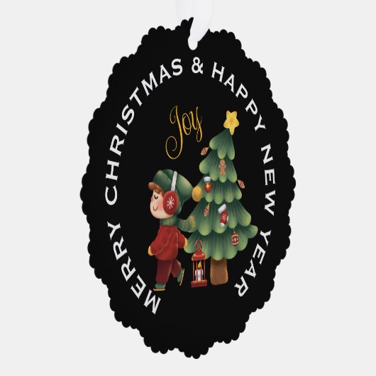 Jongen met kerstboom, PERSOONLIJK  Ornament Kaart (Rechts)