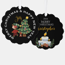 Jongen met kerstboom, PERSOONLIJK  Ornament Kaart