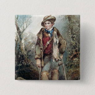 Jongen met konijnen vierkante button 5,1 cm