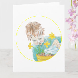 Jongen met narcissen kaart
