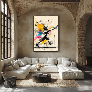 Jongen met papieren vliegtuig - Street Art Graffit Poster