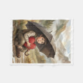 Jongen met paraplu en rode hart knuffel fleece dek deken (Voorkant (Horizontaal))