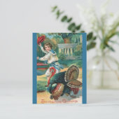  Jongen Met Pet Uit en Turkije Thanksgiving Briefkaart (Staand voorkant)