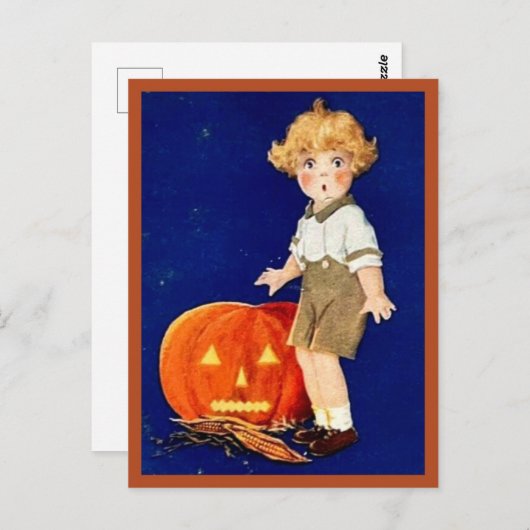 Jongen met pompoen -  Halloween Briefkaart (Voorkant / Achterkant)
