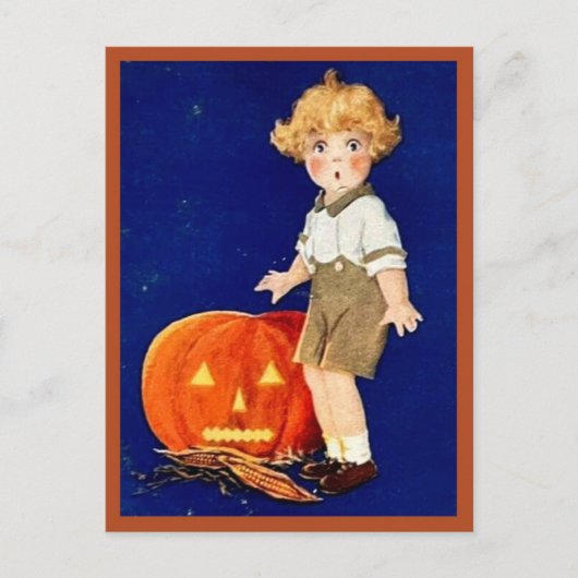 Jongen met pompoen - Halloween Briefkaart (Voorkant)