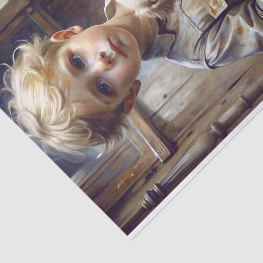 Jongen met puppy decoupage tissuepapier (Detail)