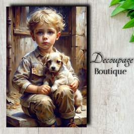 Jongen met puppy decoupage tissuepapier