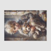 Jongen met Puppy Rustieke Vintage Decoupage Tissuepapier (Voorkant)