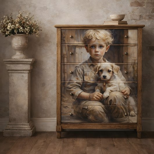 Jongen met Puppydécoupage Tissuepapier
