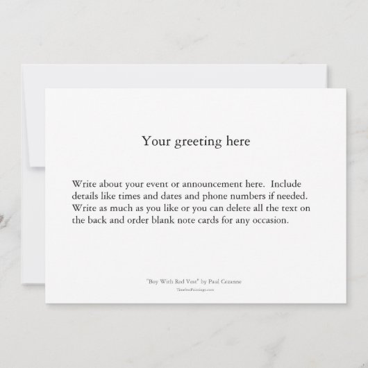 Jongen met Red Vest Paul Cezanne schilderkunst Aankondiging (Achterkant)