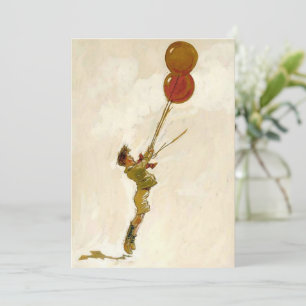  jongen met rode ballonnen op een feest kaart