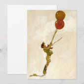  jongen met rode ballonnen op een feest kaart (Voorkant / Achterkant)