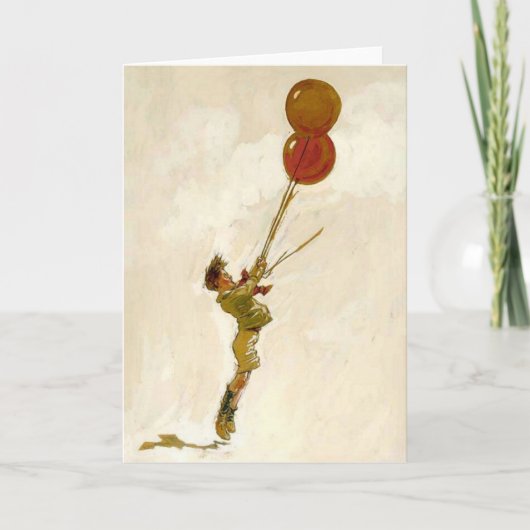  jongen met rode ballonnen op een feest kaart (Voorkant)