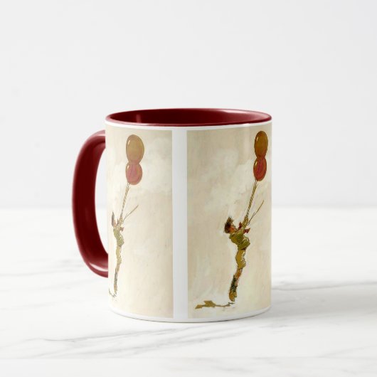  jongen met rode ballonnen op een feest mok (Voorkant links)