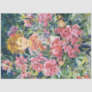 Jongen met rode pioenbloemen (door Robert Reid) Tissuepapier
