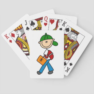 Jongen met rugzak pokerkaarten