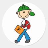 Jongen met rugzak ronde sticker (Voorkant)