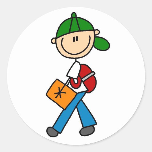 Jongen met rugzak ronde sticker (Voorkant)