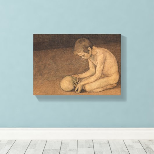 Jongen met schedel (door Magnus Enckell) Canvas Afdruk (Insitu (Houten vloer))