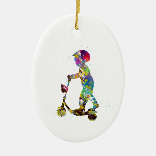 Jongen met scooter keramisch ornament (Voorkant)