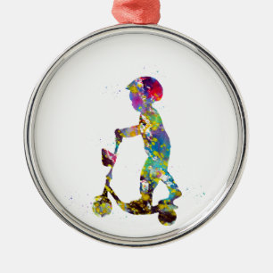 Jongen met scooter metalen ornament
