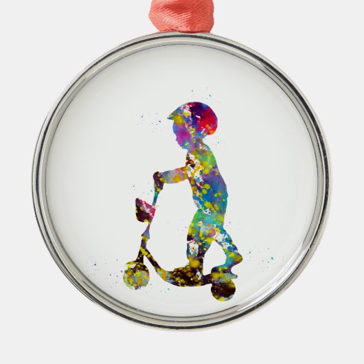 Jongen met scooter metalen ornament (Voorkant)