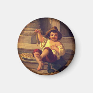 Jongen met Spaghetti door Julius Moser  (c. 1808) Magneet