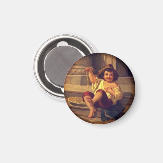 Jongen met spaghetti door Julius Moser (ca. 1808) Magneet (Voorkant / Achterkant)