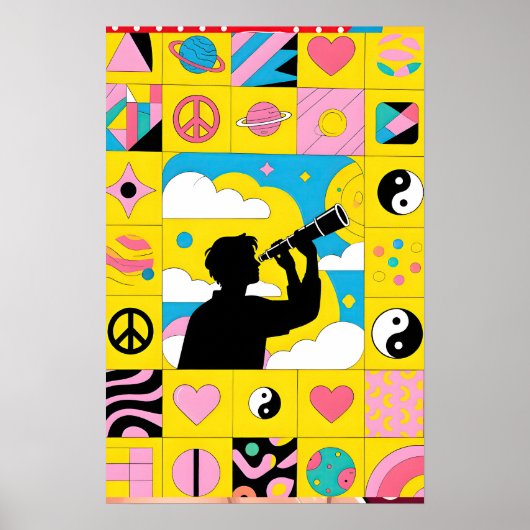 Jongen Met Telescoop Pop Art Poster (Voorkant)