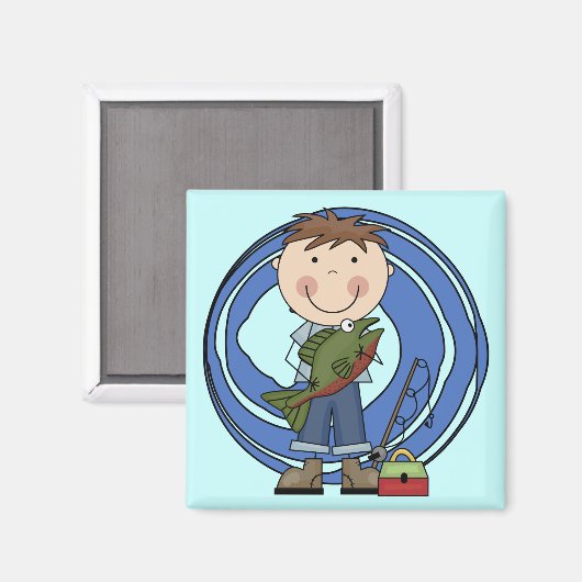 Jongen met visshirts en cadeautjes magneet (Voorkant / Achterkant)